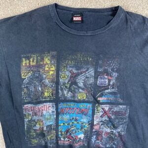 Marvel Mad Engine Comic Book Cover Grid Graphic T Faded Black XL